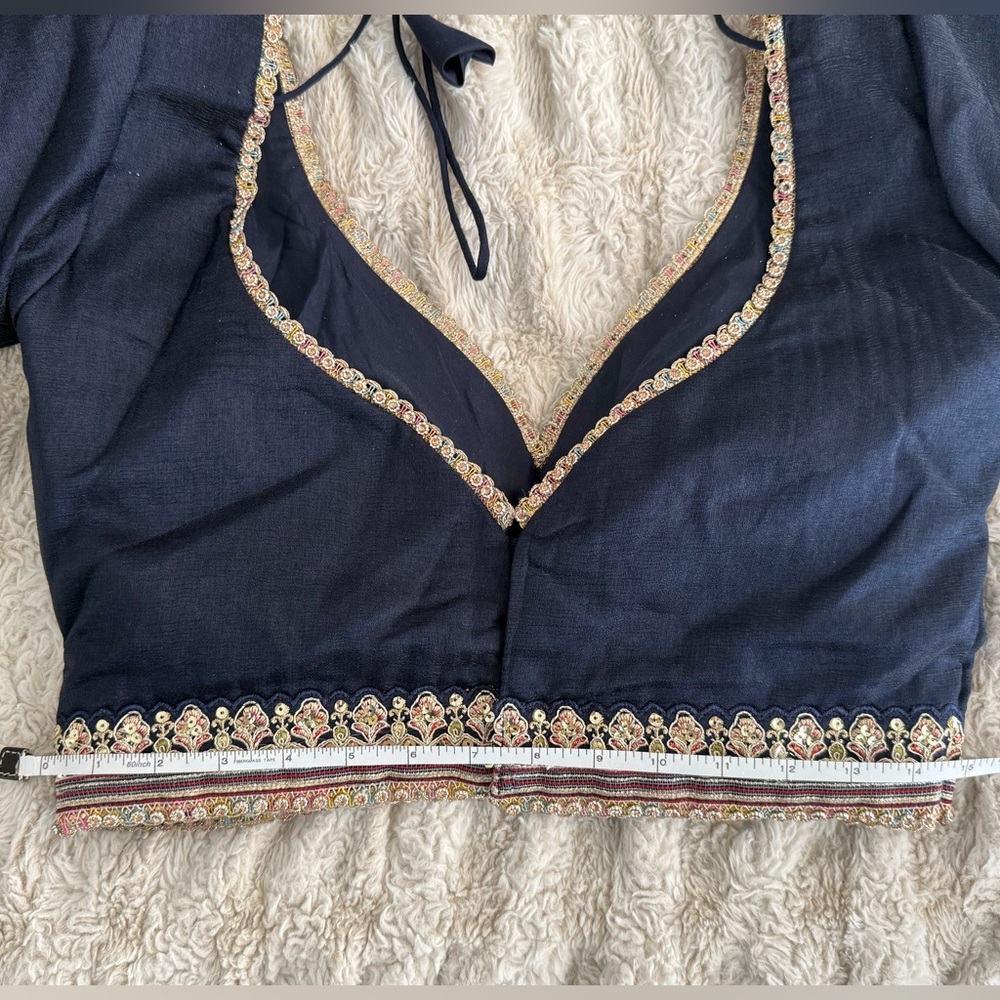 Navy Blue Embroidered Lehenga- custom long sleeves and padding - Indian dress - Picture 12 of 15